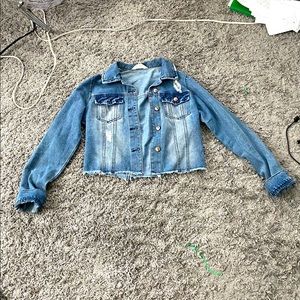 Distressed Cropped Jean Jacket CISONO
